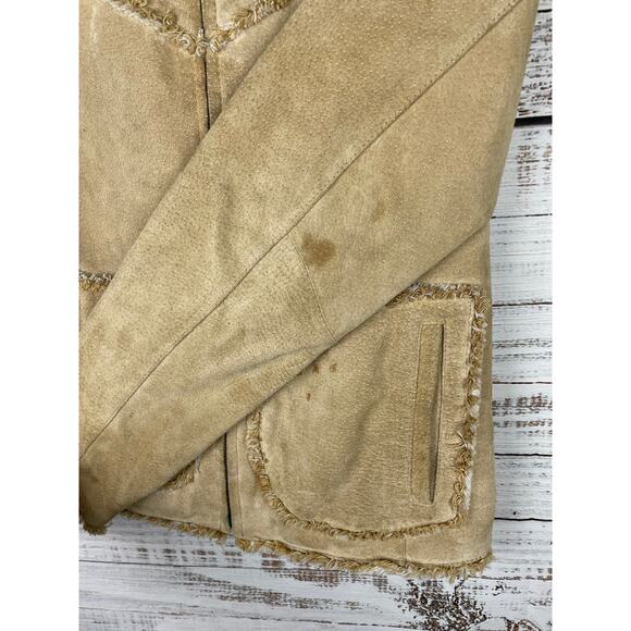 WILSONS LEATHER MAXIMA Womens jacket Tan Suede Medium Vintage Fringe Y2K Western - Picture 5 of 14